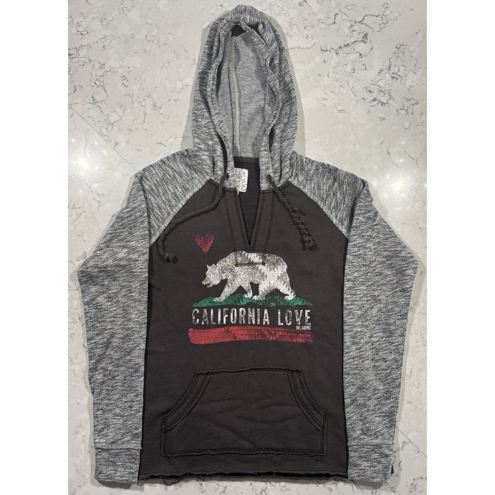 Billabong Hoodie Womens XL Gray Graphic Logo Sweatshirt Surf Swim Beach Casual